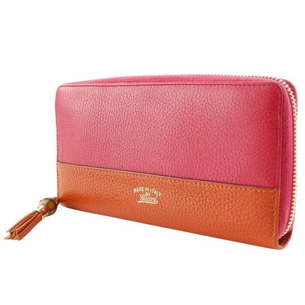 [GUCCI] 
 Zip Around Purse
 Bamboo Tassel Bicolor 307984 Calfskin Raspberry Pink/orange Fastener Zip Around Women A-Rank