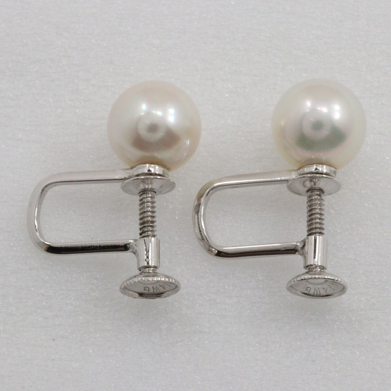 Boucles d'oreilles perlé 8,0 mm k14 or blanc x perle d'environ 2,8 g de perles dames un rang