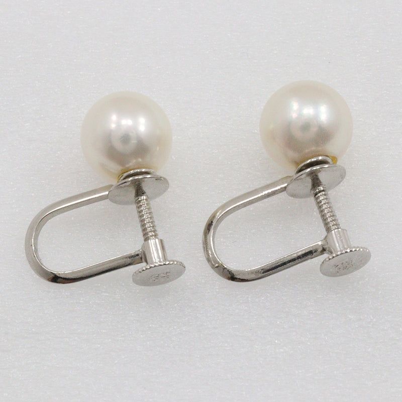 Earrings 8.0mm K14 White Gold x Pearl about 2.6g Ladies A Rank