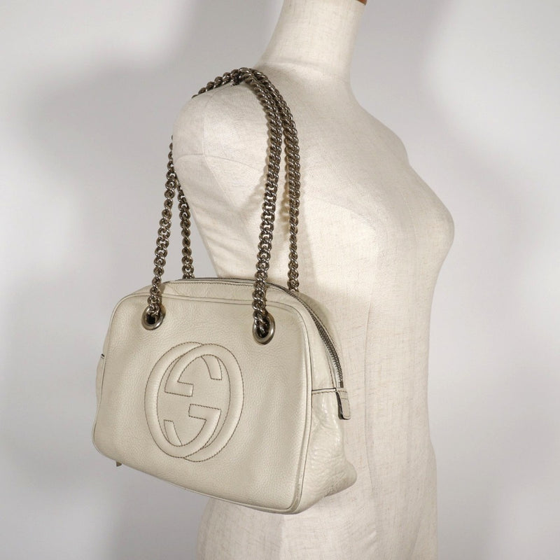 [GUCCI] Gucci 
 Sohop doubleChain Shoulder Bag
 Interlocking G 308983 Leather off -white shoulder Fastener SOHO DOUBLE CHAIN ​​Ladies B-Rank