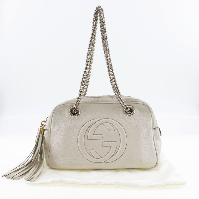 [GUCCI] Gucci 
 Sohop doubleChain Shoulder Bag
 Interlocking G 308983 Leather off -white shoulder Fastener SOHO DOUBLE CHAIN ​​Ladies B-Rank