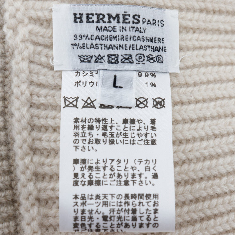 【HERMES】エルメス
 シェーヌダンクル ニットキャップ
 ニット帽 カシミヤ 白 Chaine d’Ancre レディースA+ランク