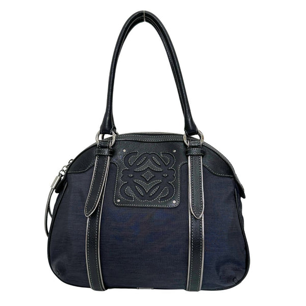 [LOEWE] Loebe Anagram Handbag Nylon Canvas x Leather Black Handscape A5 Fastener ANAGRAM Ladies A Rank