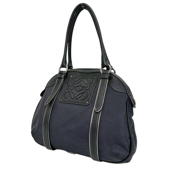 [LOEWE] Loebe Anagram Handbag Nylon Canvas x Leather Black Handscape A5 Fastener ANAGRAM Ladies A Rank