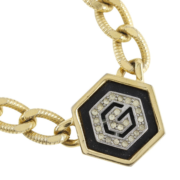 [Givenchy] 
 Collier de logo G 
 Gold plaqué x RHINESTONE Black Environ