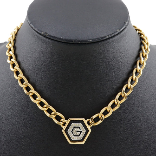 [Givenchy] 
 Collier de logo G 
 Gold plaqué x RHINESTONE Black Environ