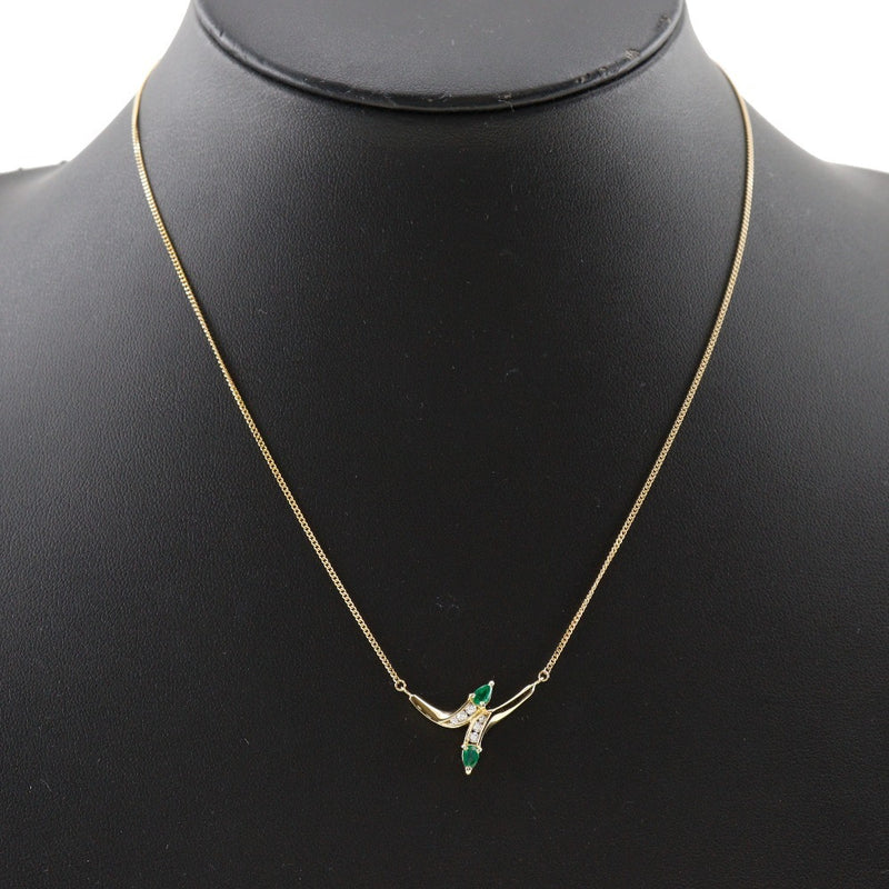 necklace 
 K18 Yellow Gold x Diamond x Emerald 0.25/D0.11 Engraved Approximately 3.7G Ladies A+Rank