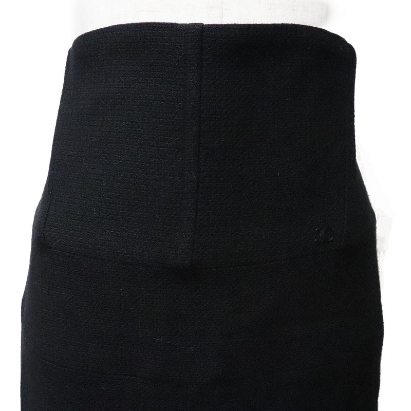 [Chanel] Chanel 
 Falda de falda 
 Marca de coco de cintura alta P21059V12301 LANA X Silk Black Skare Falda Damas A Rank