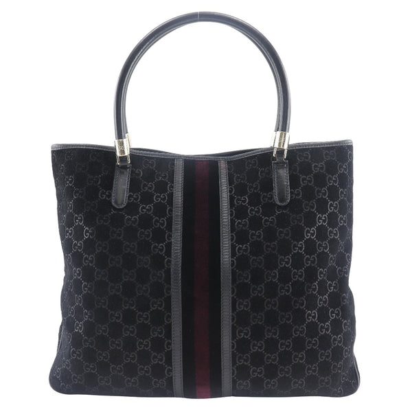 [GUCCI] Gucci GG Sherry Line Tote Bag 162160 Suede Black Shoulder Handbag A4 Magnetic Type GG Shelly Line Unisex