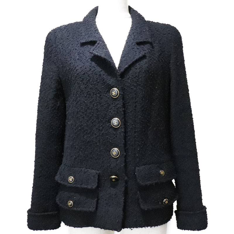 [CHANEL] Chanel 
 Cocomark button tailored jacket 
 Vintage Tweed Black COCO Mark Button Ladies