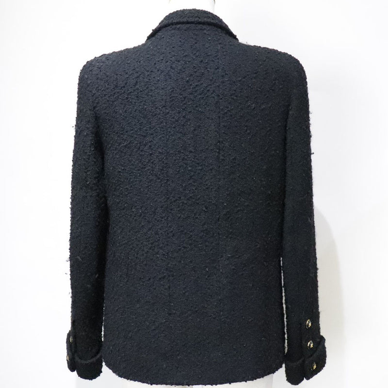 [Chanel] Chanel 
 Chaqueta a medida del botón de cocomark 
 Tweed tweed negros mark button damas