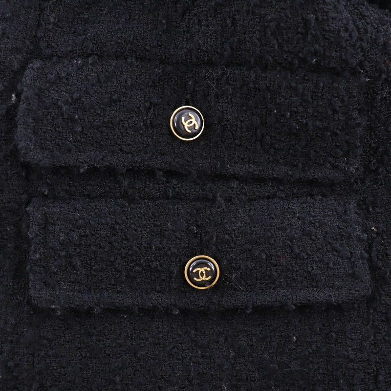 [Chanel] Chanel 
 Chaqueta a medida del botón de cocomark 
 Tweed tweed negros mark button damas
