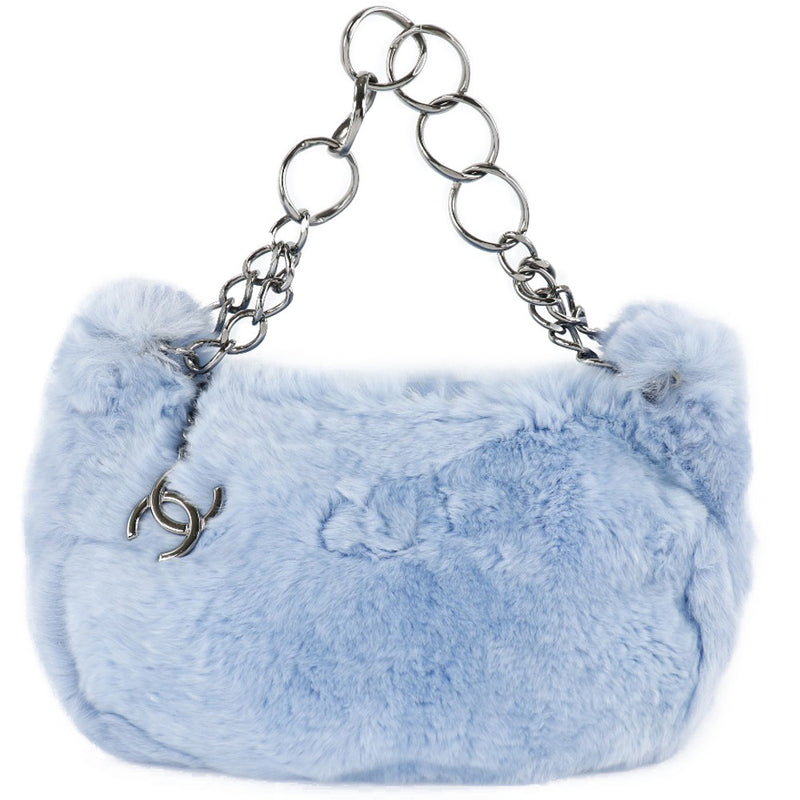 [CHANEL] Chanel 
 Mini -chain shoulder shoulder bag 
 Coco Mark A20455 Rabbit Fur Light Blue Fastener MINI CHAINSHOULDER Ladies A-Rank