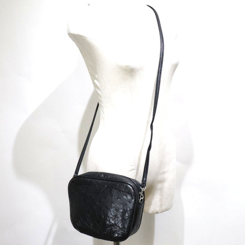 [OSTRICH] Ostrich 
 2way clutch shoulder bag 
 Oustric Black Black Fastener 2-WAY CLUTCH Ladies