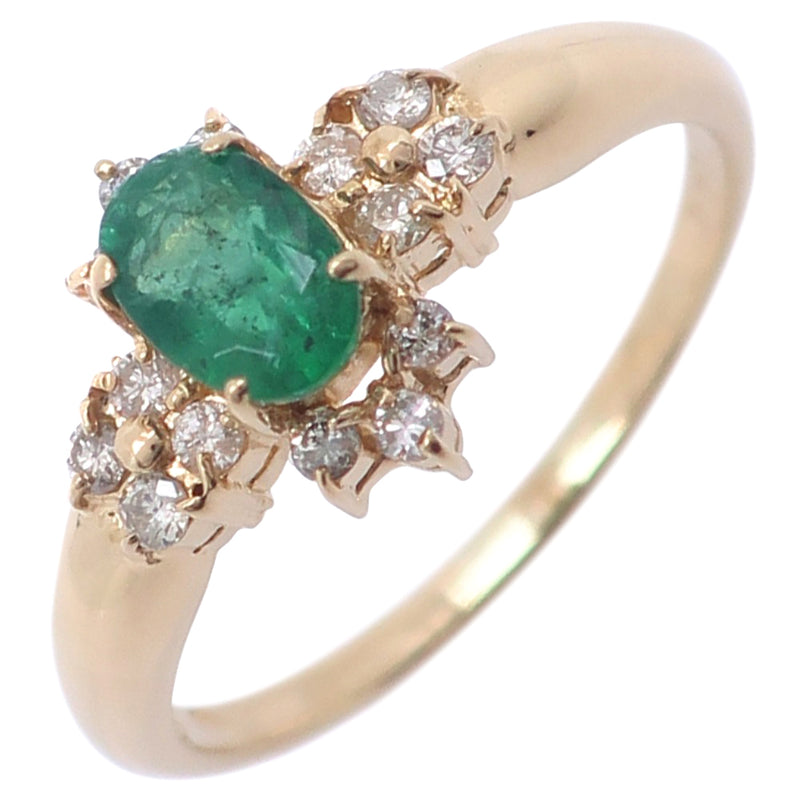 No. 13.5 anillo / anillo 18KOro amarillo x Emerald X Diamond Green 0.59/D0.22 Grabado aproximadamente 2.7G Damas A+Rango