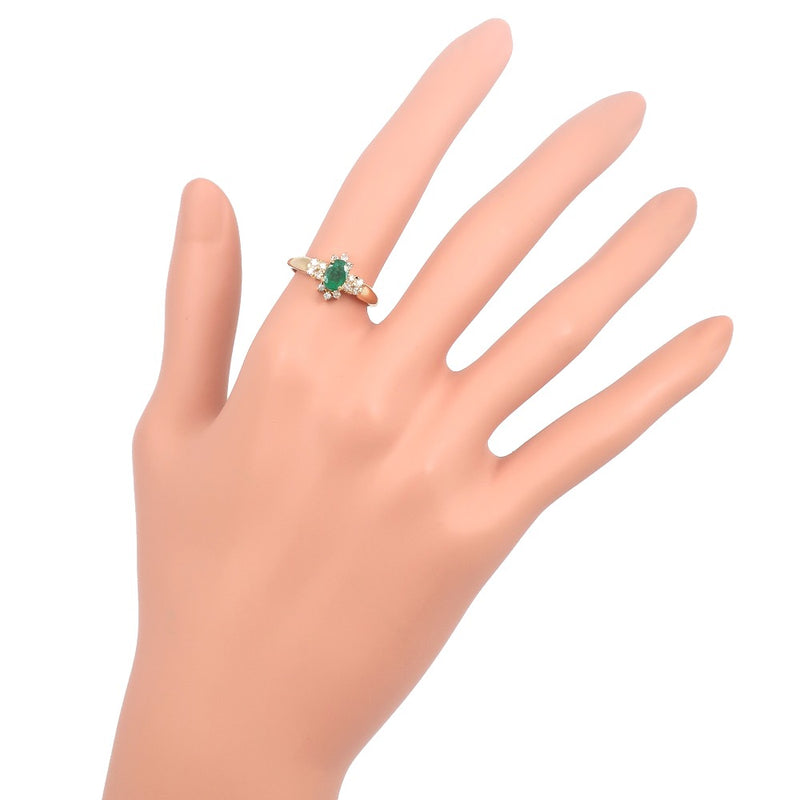 No. 13.5 Ring 18KYellow Gold x Emerald x Diamond Green 0.59/D0.22 Engraved Approximately 2.7G Ladies A+Rank