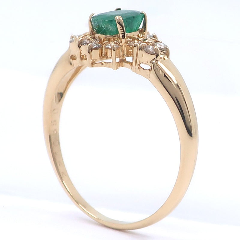 No. 13.5 Ring 18KYellow Gold x Emerald x Diamond Green 0.59/D0.22 Engraved Approximately 2.7G Ladies A+Rank