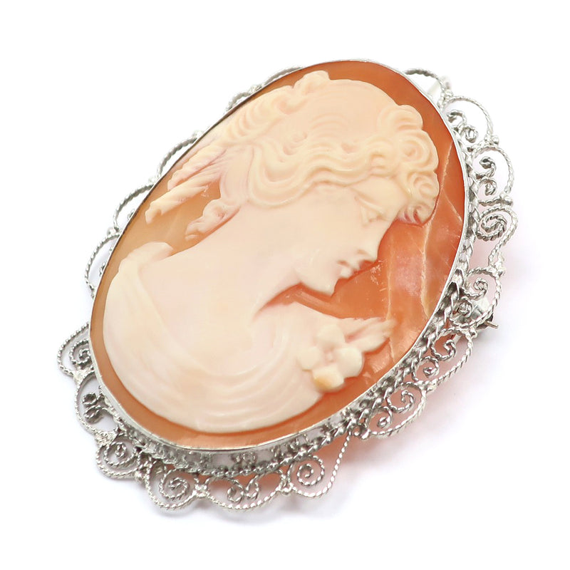 Cameo Brooch Silver Orange about 7.4g CAMEO Ladies A-Rank