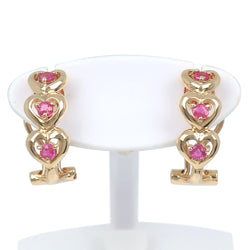 3P heart Earring 2way earrings 18KYellow Gold x Ruby Raspberry Pink Heart about 2.6g 3p Heart Ladies A+Rank