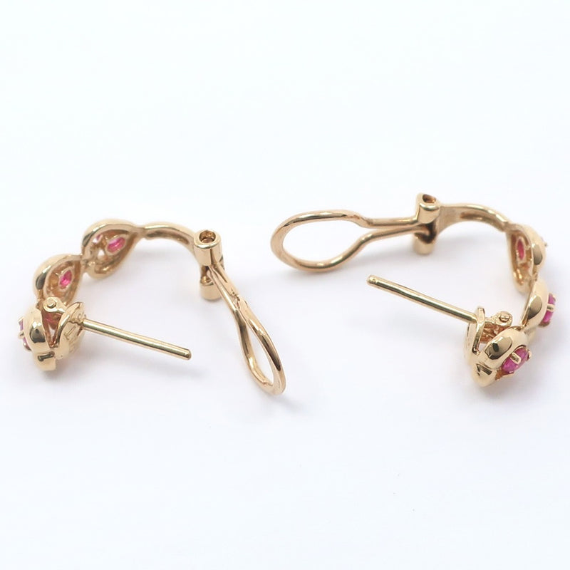 3P heart Earring 2way earrings 18KYellow Gold x Ruby Raspberry Pink Heart about 2.6g 3p Heart Ladies A+Rank