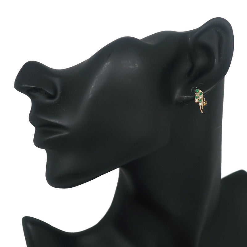 8P Earring 18KYellow Gold x Emerald x Diamond Green D0.09 Engraved Approximately 2.1g 8p Ladies A Rank