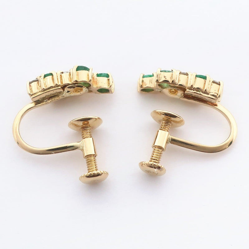 8P Earring 18KYellow Gold x Emerald x Diamond Green D0.09 Engraved Approximately 2.1g 8p Ladies A Rank