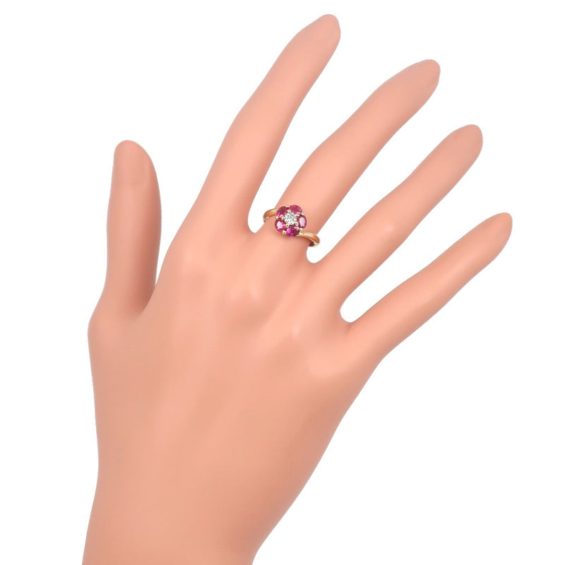 Flower No. 9 Ring 18KYellow Gold x Ruby x Diamond Rose Color 1.05/0.15 Engraved Flower Approximately 2.7g Flour Ladies A Rank