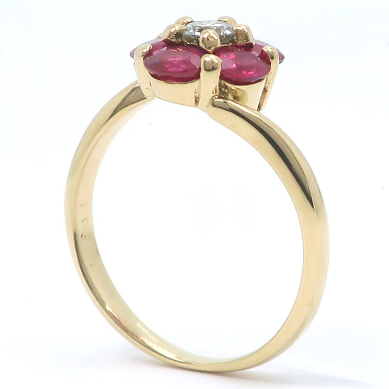 Flower No. 9 Ring 18KYellow Gold x Ruby x Diamond Rose Color 1.05/0.15 Engraved Flower Approximately 2.7g Flour Ladies A Rank