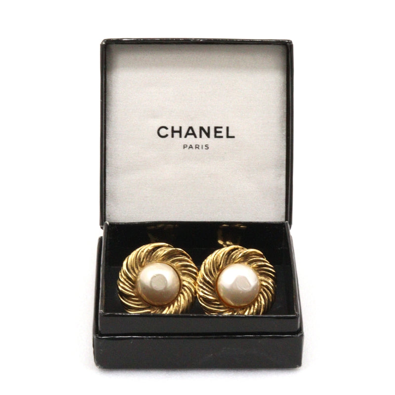 [Chanel] Chanel Vintage de boucles d'oreille Gold Placing x Fake Pearl Environ 22,5 g de dames vintage