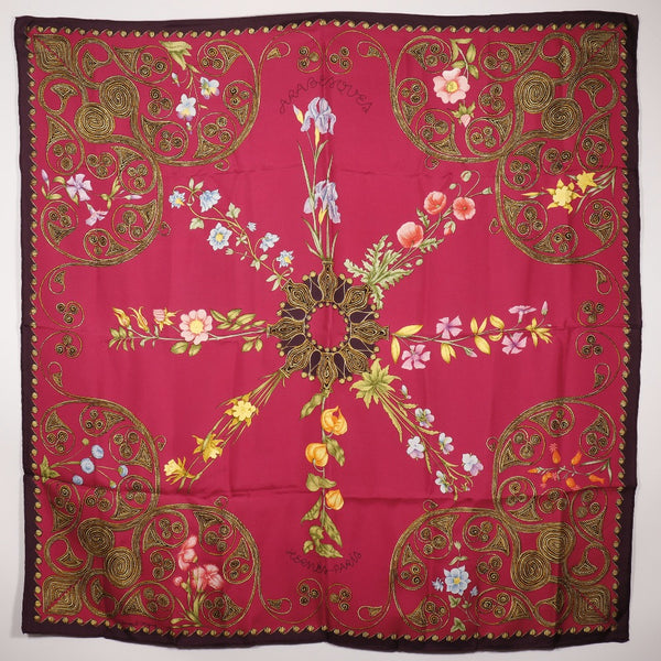 [Hermes] Hermes Care 90 Scarf Arabesques Arabesque Silk Red Carree90 Ladies A Rank