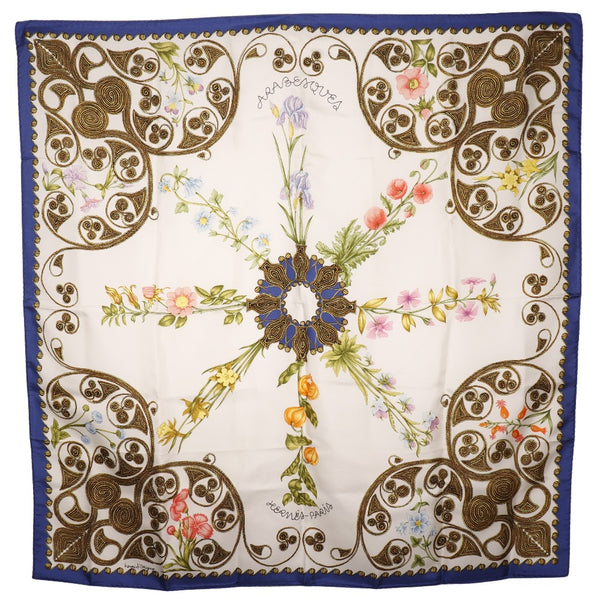 [Hermes] Hermes Care 90 Scarf Arabesques Arabesque Silk Blue Carree90 Ladies A Rank