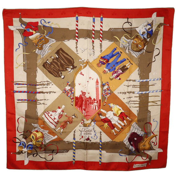 [Hermes] Hermes Care 90 Scarf Le Carnaval de Venise 실크 레드 Carree90 숙녀