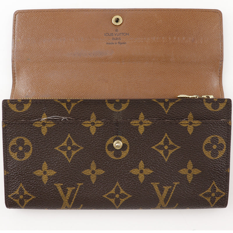 [Louis Vuitton] Louis Vuitton Portofoyilla Long Wallet Monogram Canvas Snap Bouton Portefeiulle Sarah Unisexe