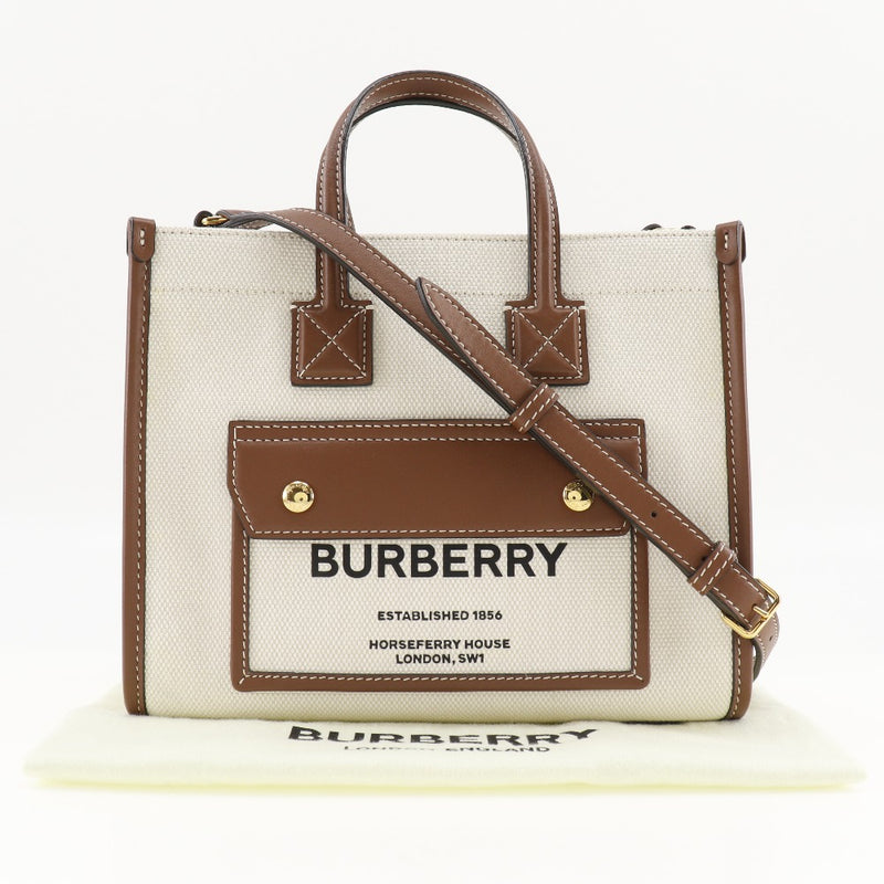 [Burberry] Burberry Mini Freya Tote 핸드백 2way 어깨 어깨 8044143 캔버스 천연/황갈색 흰색 대각선 핸드 스케이프 2way A5 Open Mini Freya Tote Ladies A-RANK