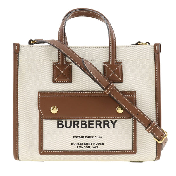 [BURBERRY] Burberry Mini Freya Tote Handbag 2WAY Shoulder 8044143 Canvas Natural/Tan Off White Diagonal Handscape 2WAY A5 Open Mini Freya Tote Ladies A-Rank