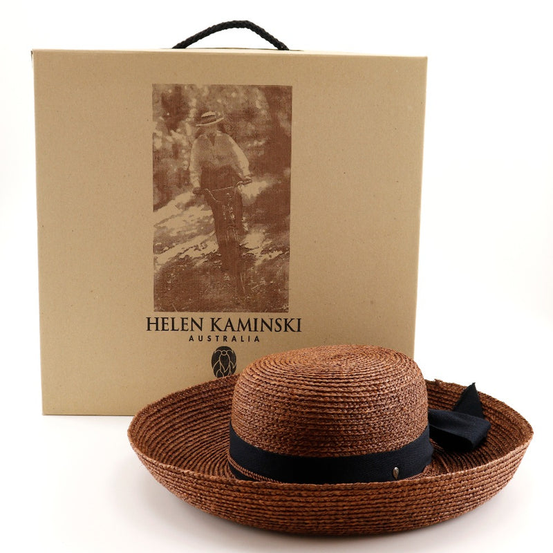 [Helen Kaminski] Helenkaminsky 
 Crown hat hat 
 New Port Wide Brim Raffia Brown/Black Crown Hat Ladies A Rank