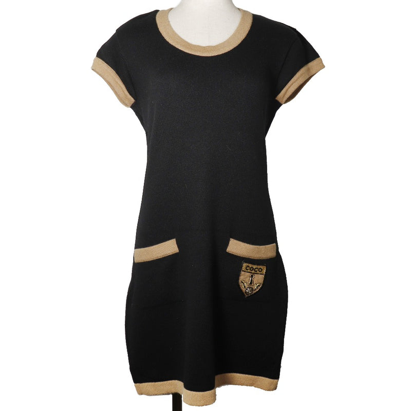 [Chanel] Chanel 
 Vestido de punto 
 Pocket de emblema 07A P31859K00572 Cashmere Black/Tea Knit Ladies A-Rank