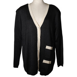 [Salvatore Ferragamo] Salvatore Ferragamo V-neck Cardigan Piping Silk Black/White V Neck Ladies A-Rank