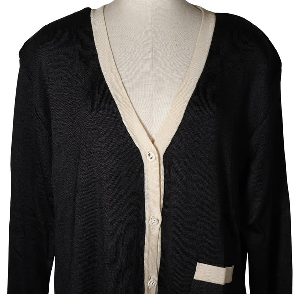 [Salvatore Ferragamo] Salvatore Ferragamo 
 V neck cardigan 
 Piping Silk Black/White V Neck Ladies A-Rank