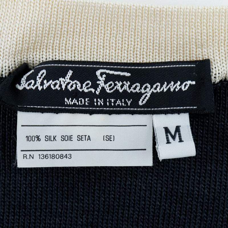 [Salvatore Ferragamo] Salvatore Ferragamo 
 v脖子开衫 
 管道丝绸黑色/白色V脖子女士A级