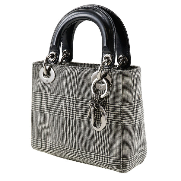 [Dior] Christian Dior 
 Lady Dior Mini Handbag 
 Lienzo controle la aleta de la mano de la mano de la mano dior dior mini damas a-rank