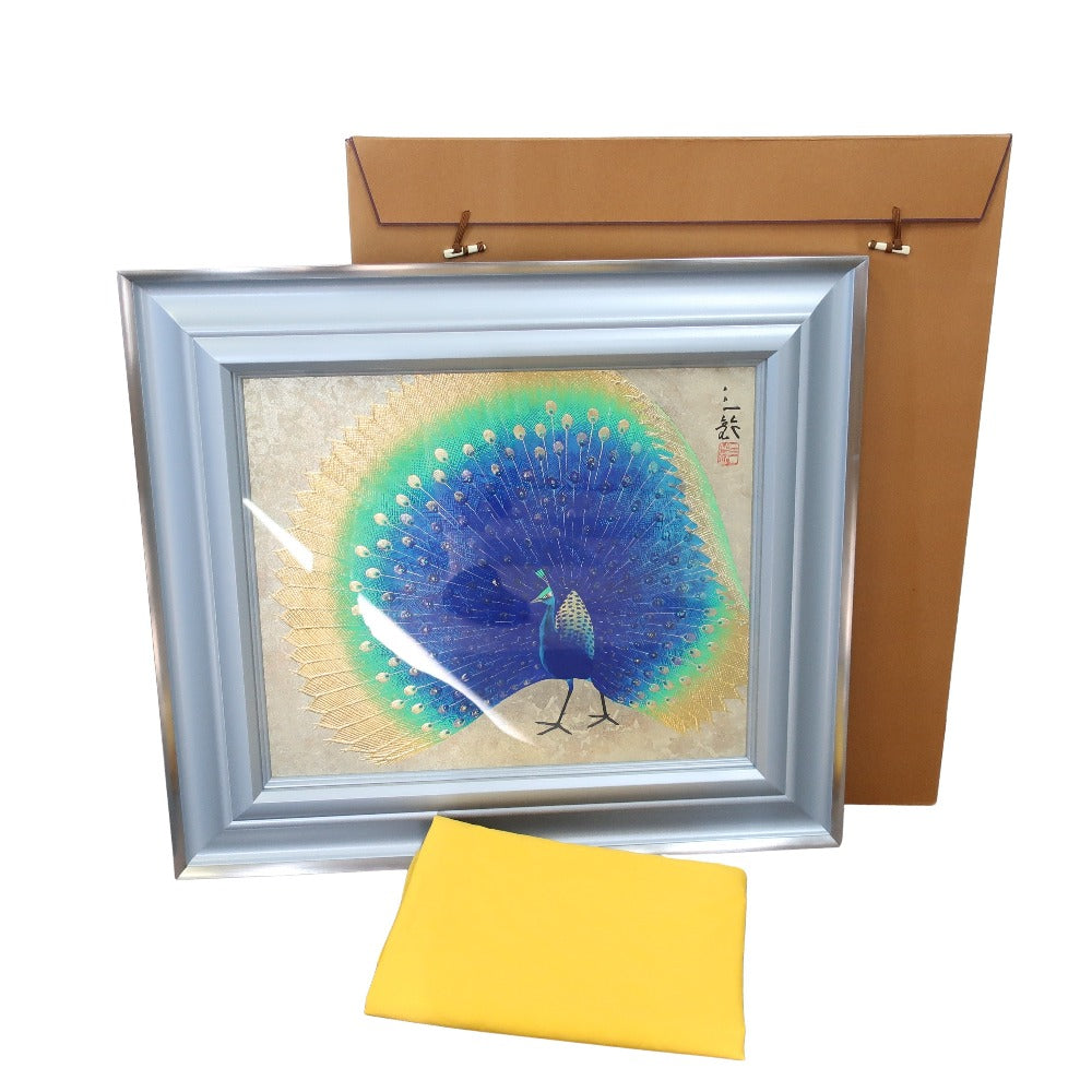 児玉三鈴 作「孔雀」日本画 金箔 額装 金絵画 泥仕様 共シール 真作 優美孔雀 児玉三鈴 作「孔雀」日本画 金箔 額装 金絵画 泥仕様 共シール 真作