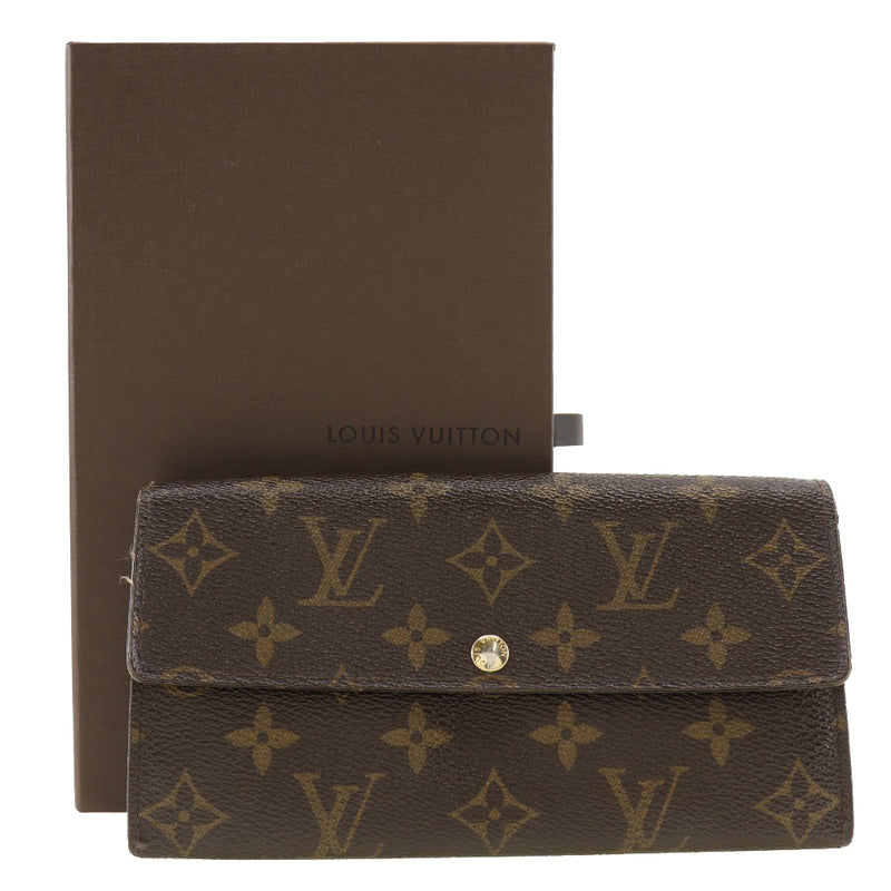 [Louis Vuitton]LOUIS VUITTON Portefeiulle Sarah Purse M61734 Monogram canvas Brown CA4151 engraved snap button PorteFeiulle Sarah Unisex B-Rank