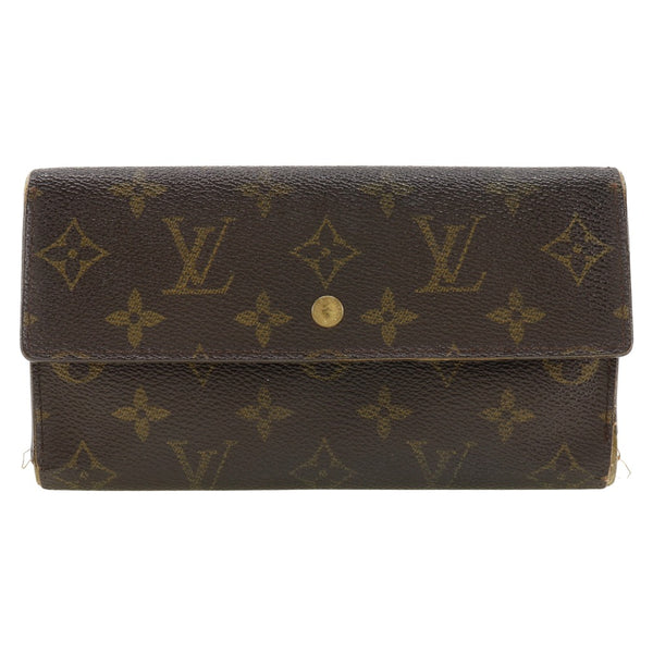 [루이비통]LOUIS VUITTON Porte Tresor 국제 트리플 -폴드 지갑 M61215 모노그램 캔버스 차 MB0061 새겨진 스냅 버튼 Porte Tresor International Unisex