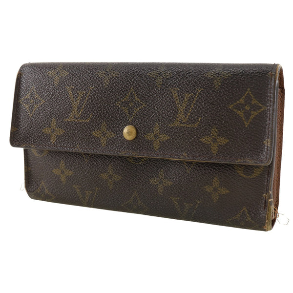 [루이비통]LOUIS VUITTON Porte Tresor 국제 트리플 -폴드 지갑 M61215 모노그램 캔버스 차 MB0061 새겨진 스냅 버튼 Porte Tresor International Unisex