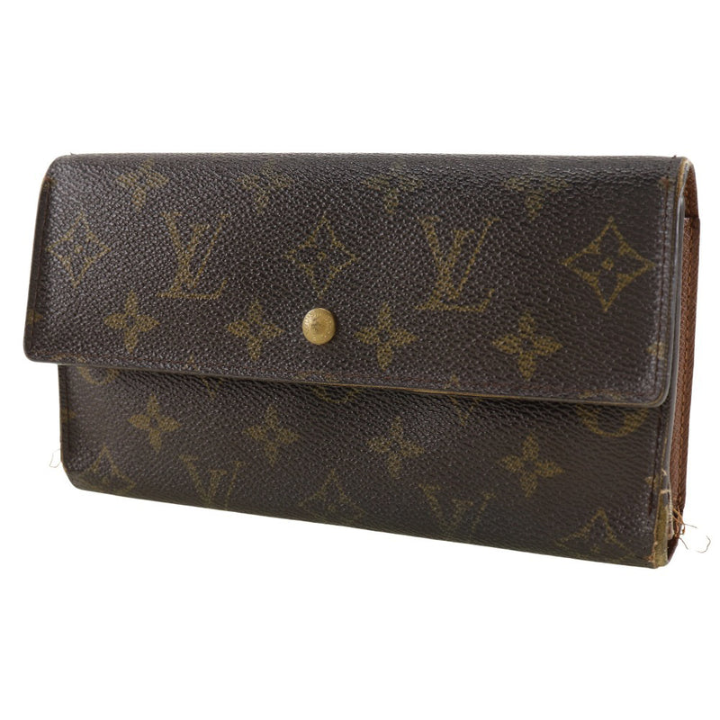 [路易威登]LOUIS VUITTON Porte Tresor 国际三重 - 折钱包M61215会标帆布茶MB0061雕刻快照按钮porte tresor国际门场