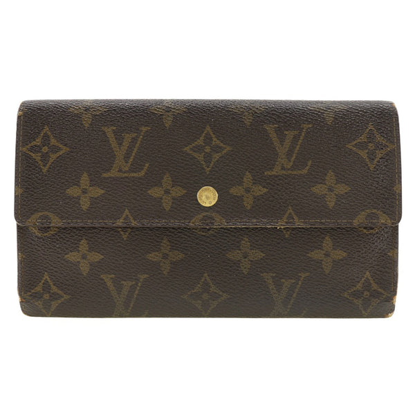 [Louis Vuitton]LOUIS VUITTON Porte TresorBilletera internacional triple M61215 Monogram Canvas Tea MI0970 Button de complemento grabado Porte Tresor International Unisex B-Rank