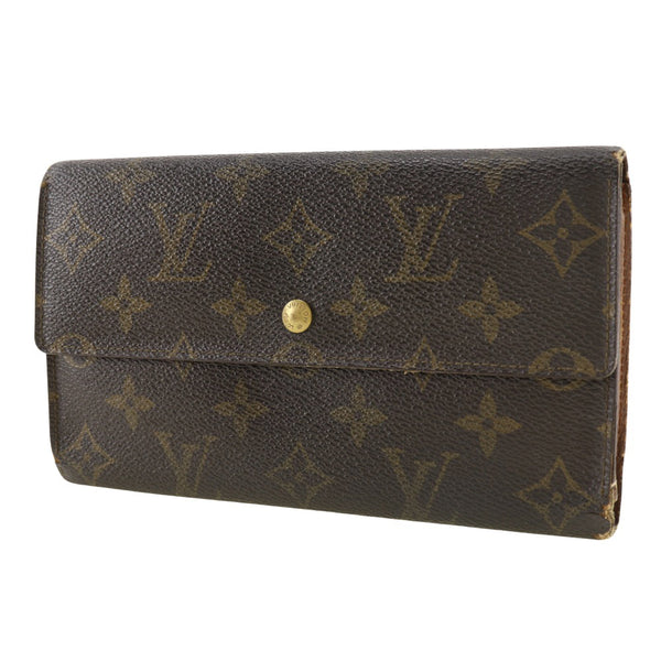 [루이비통]LOUIS VUITTON Porte Tresor국제 트리플 폴드 월렛 M61215 모노그램 캔버스 차 MI0970 조각 된 스냅 버튼 Porte Tresor International Unisex B-Rank