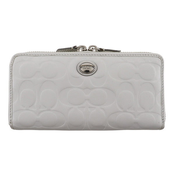 [Coach] Coach Purse Signature Embossed Leather White gray doubleFastener Ladies