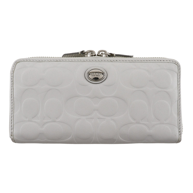 [Entrenador] Entrenador Long Wallet Signature cuero en relieve gris blanco Doble Damper de cremallera